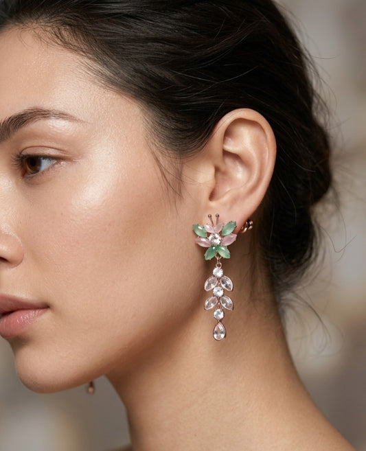 Floral Pastel Crystal Drop Earrings