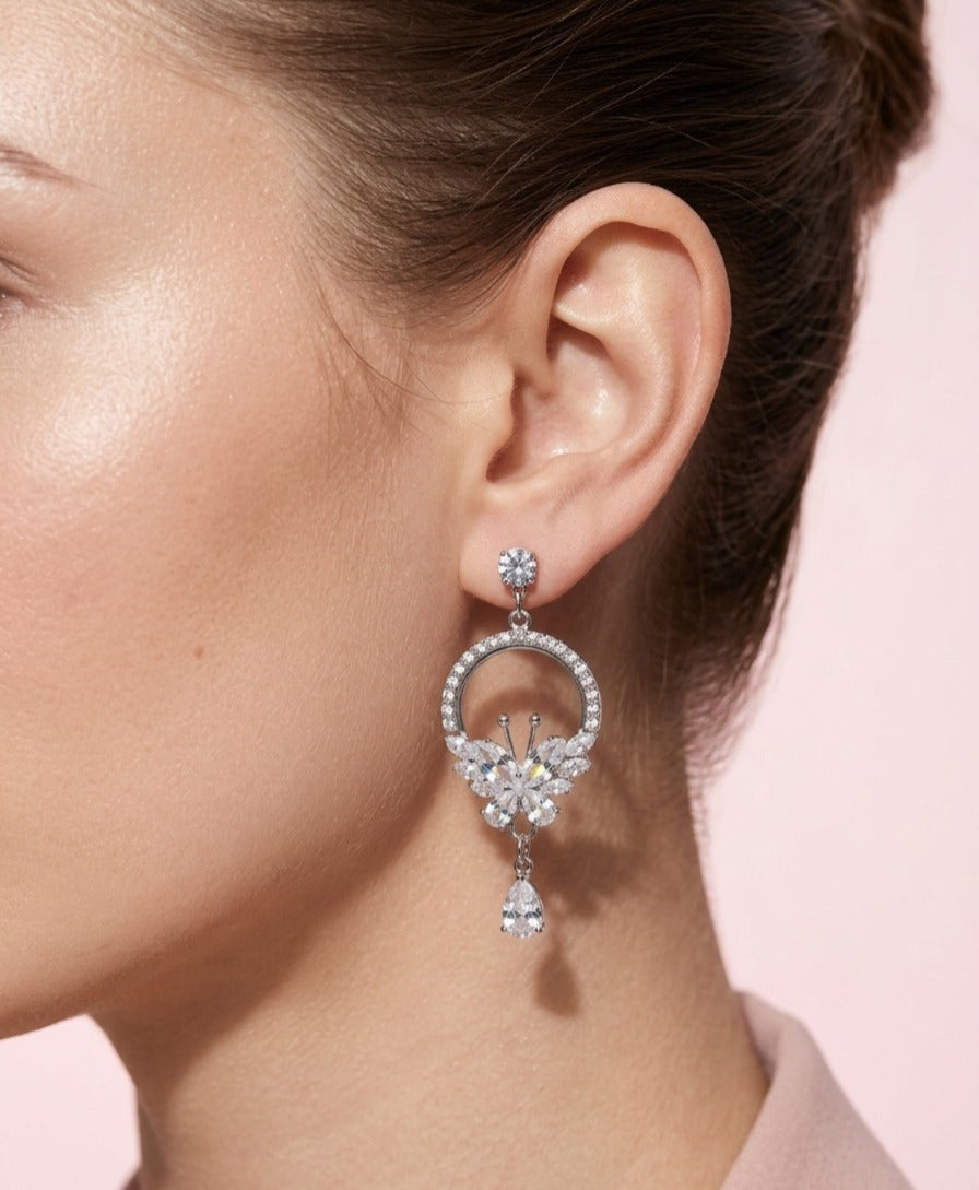 American diamond Butterfly Drop Earrings