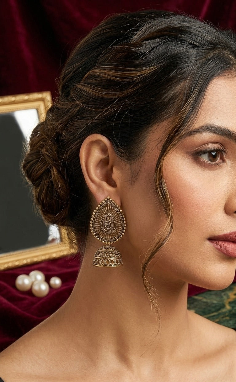 Antique Gold Teardrop Jhumkas