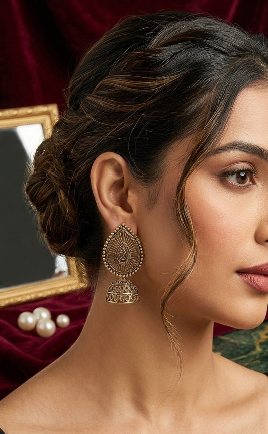 Antique Gold Teardrop Jhumkas