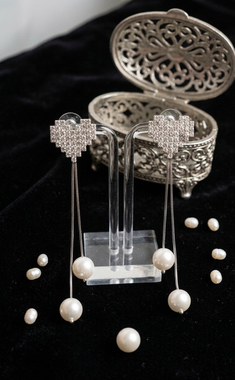 Chic Heart Stud Long Chain Earrings