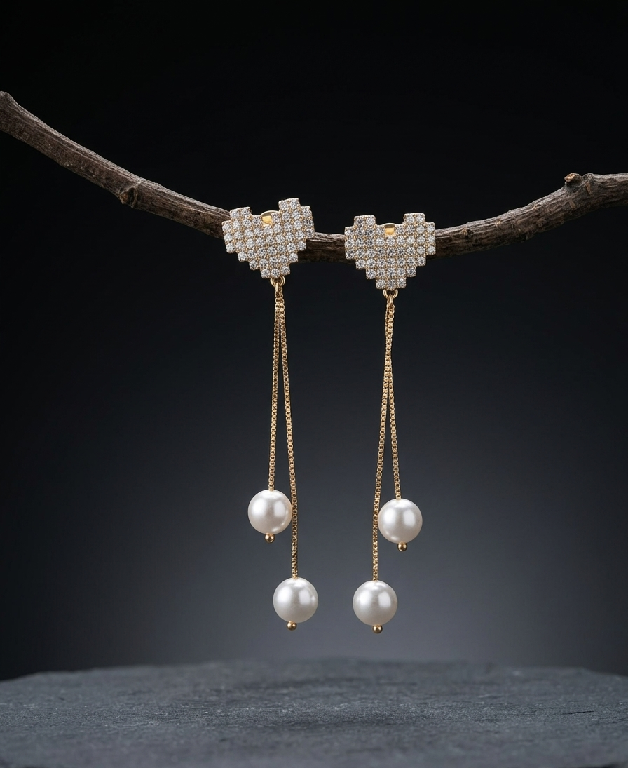 Chic Heart Stud Long Chain Earrings