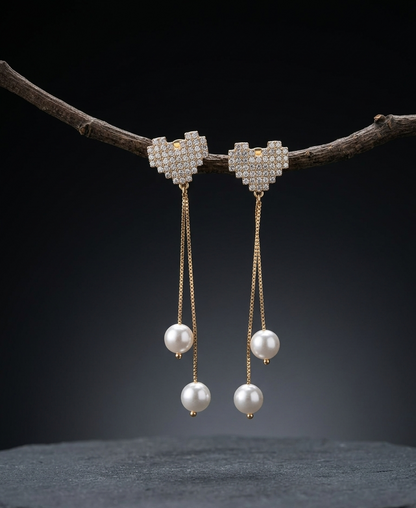 Chic Heart Stud Long Chain Earrings