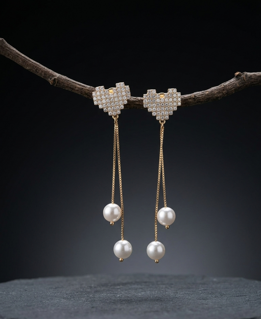 Chic Heart Stud Long Chain Earrings