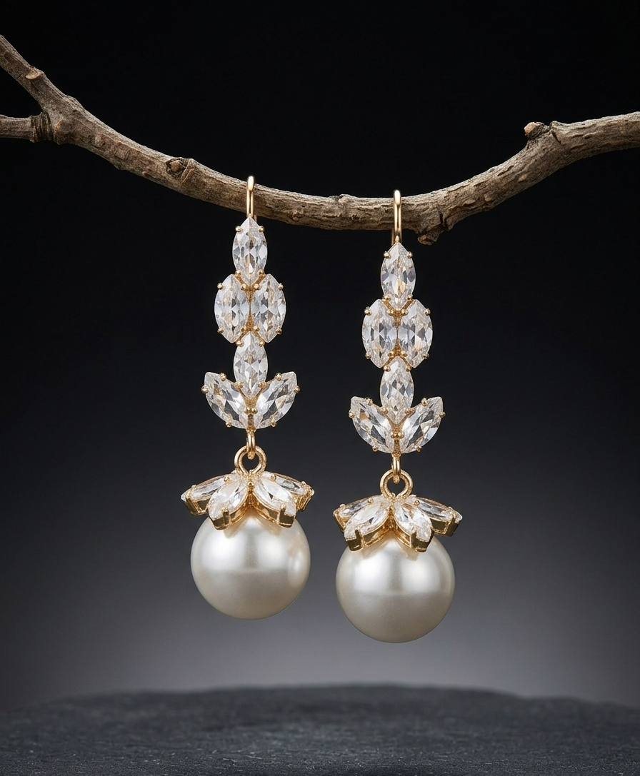 American Diamond golden/Silver Long Earrings
