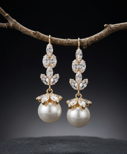 American Diamond golden/Silver Long Earrings