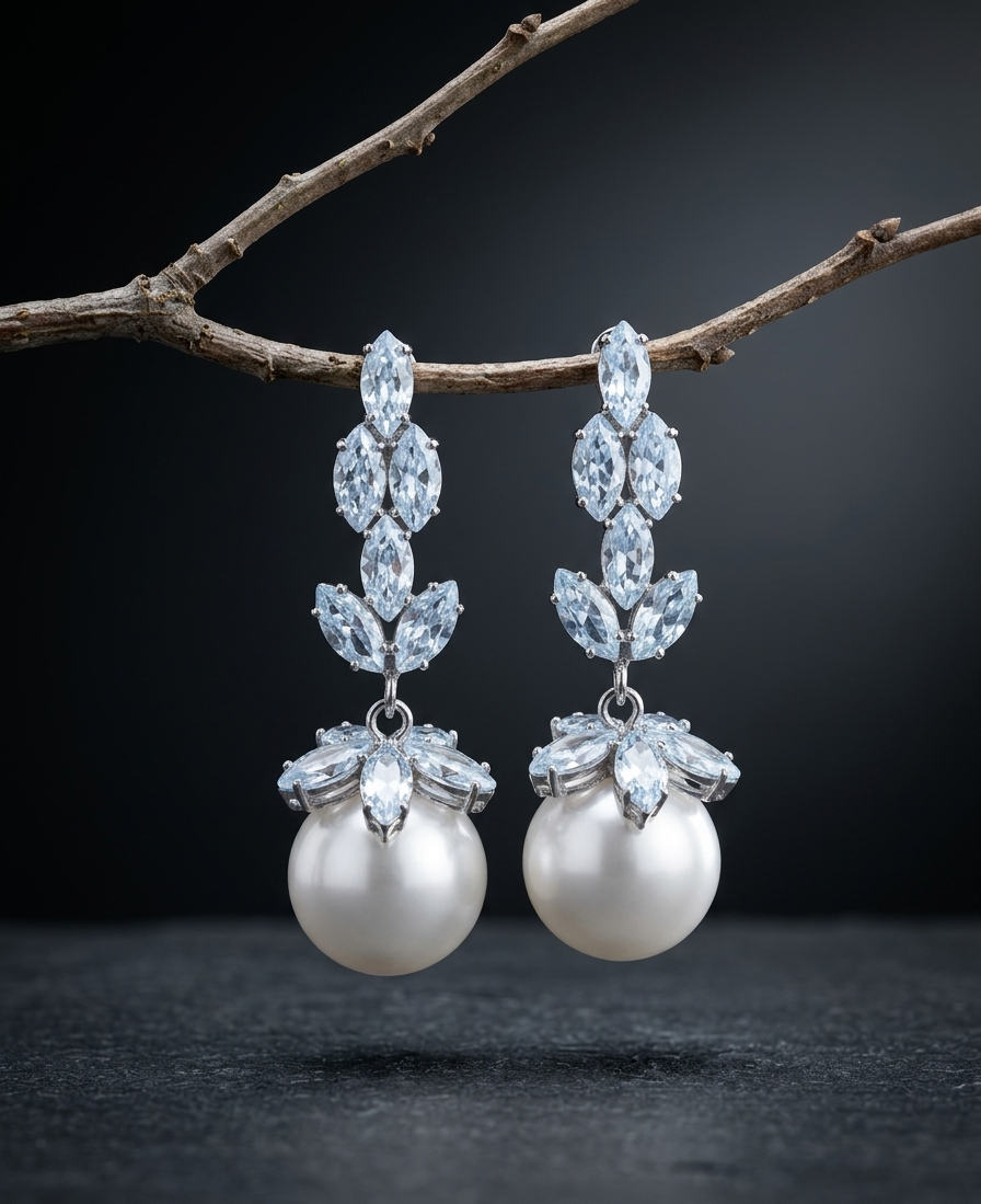 American Diamond golden/Silver Long Earrings