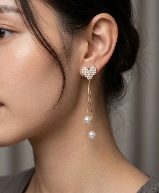 Chic Heart Stud Long Chain Earrings