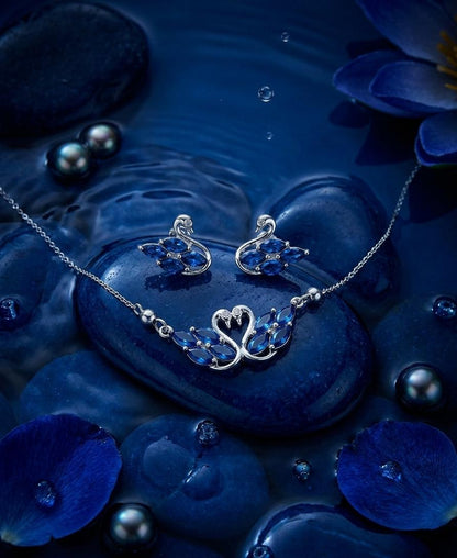 Royal Blue Swan Necklace & Earring