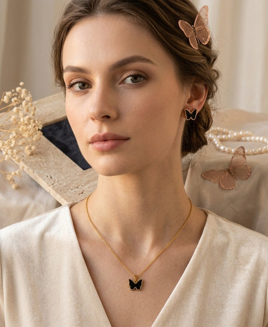 Midnight Butterfly Jewelry Set (stainless steel )