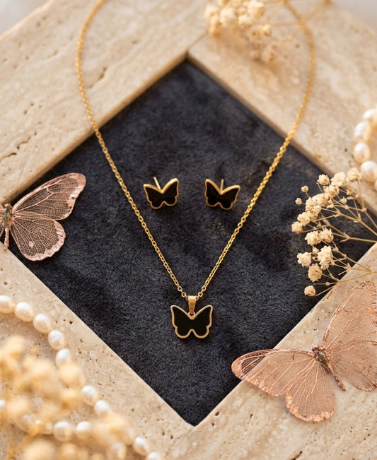 Midnight Butterfly Jewelry Set (stainless steel )