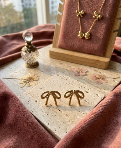 Golden Bow Stud Earrings (stainless steel)