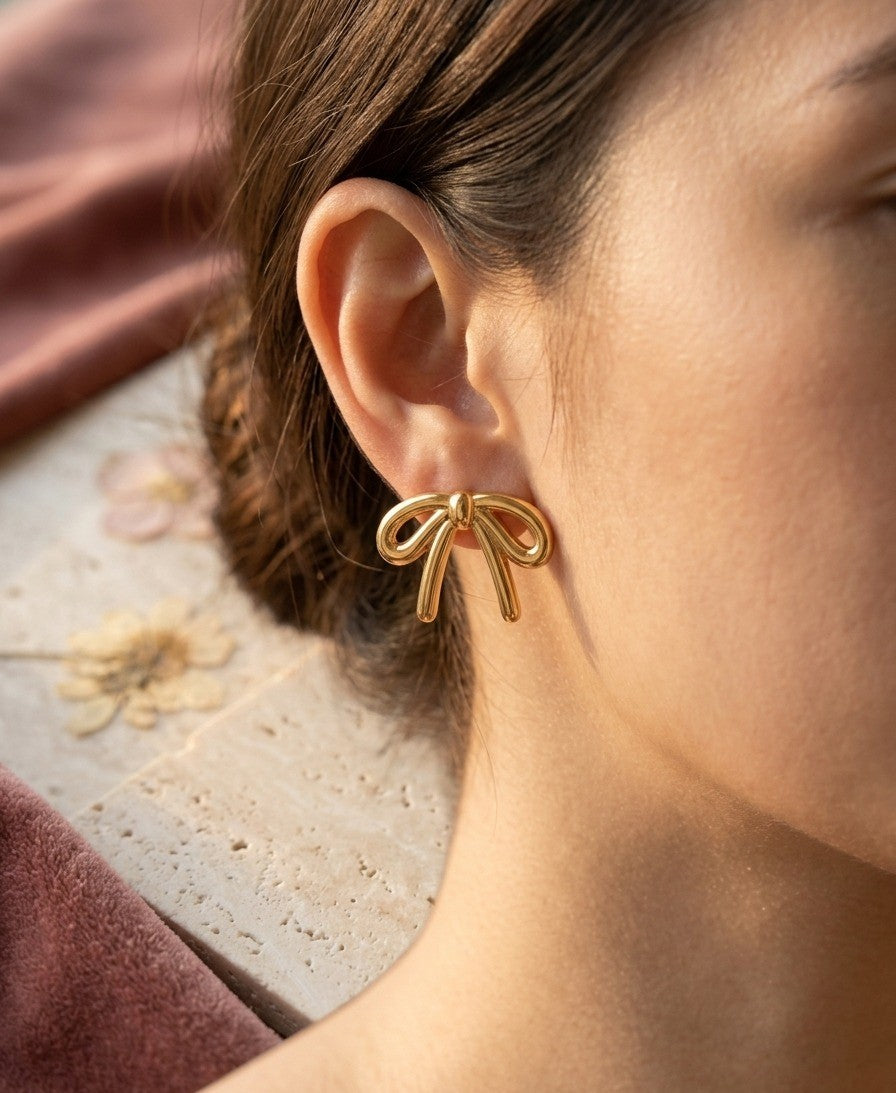 Golden Bow Stud Earrings (stainless steel)