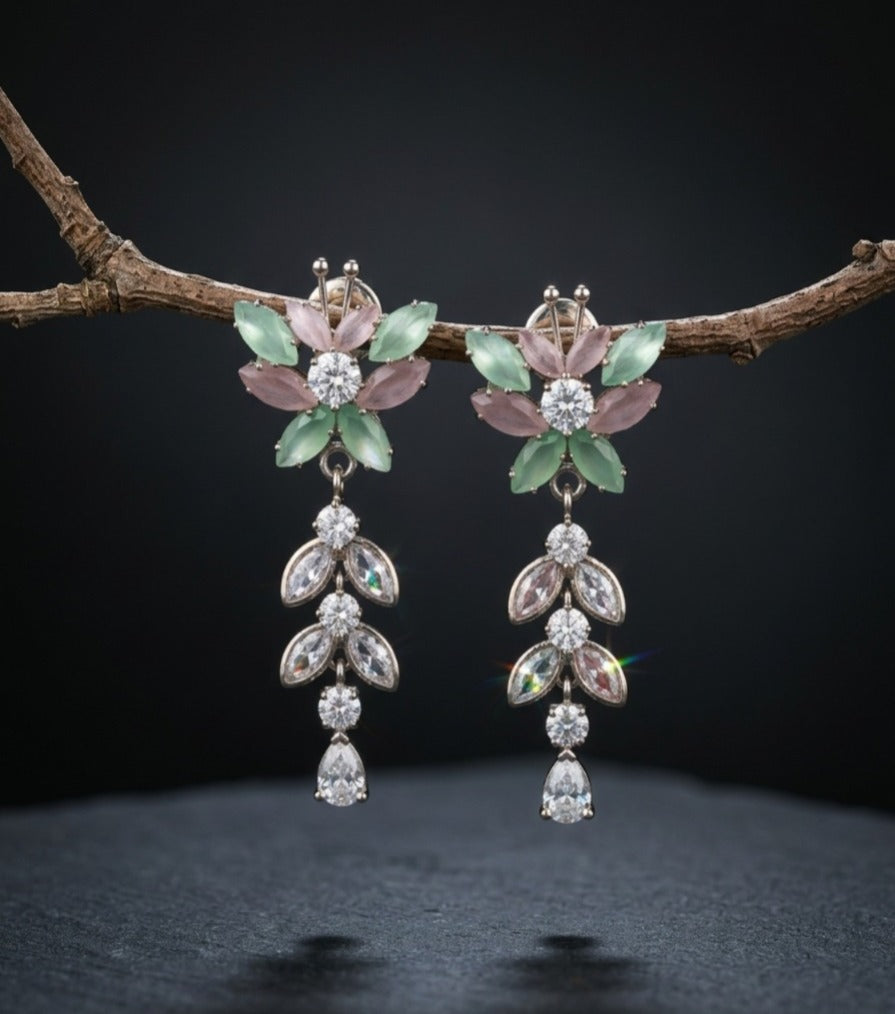 Floral Pastel Crystal Drop Earrings