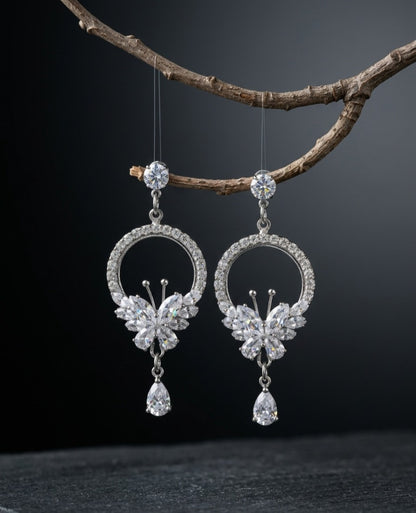 American diamond Butterfly Drop Earrings