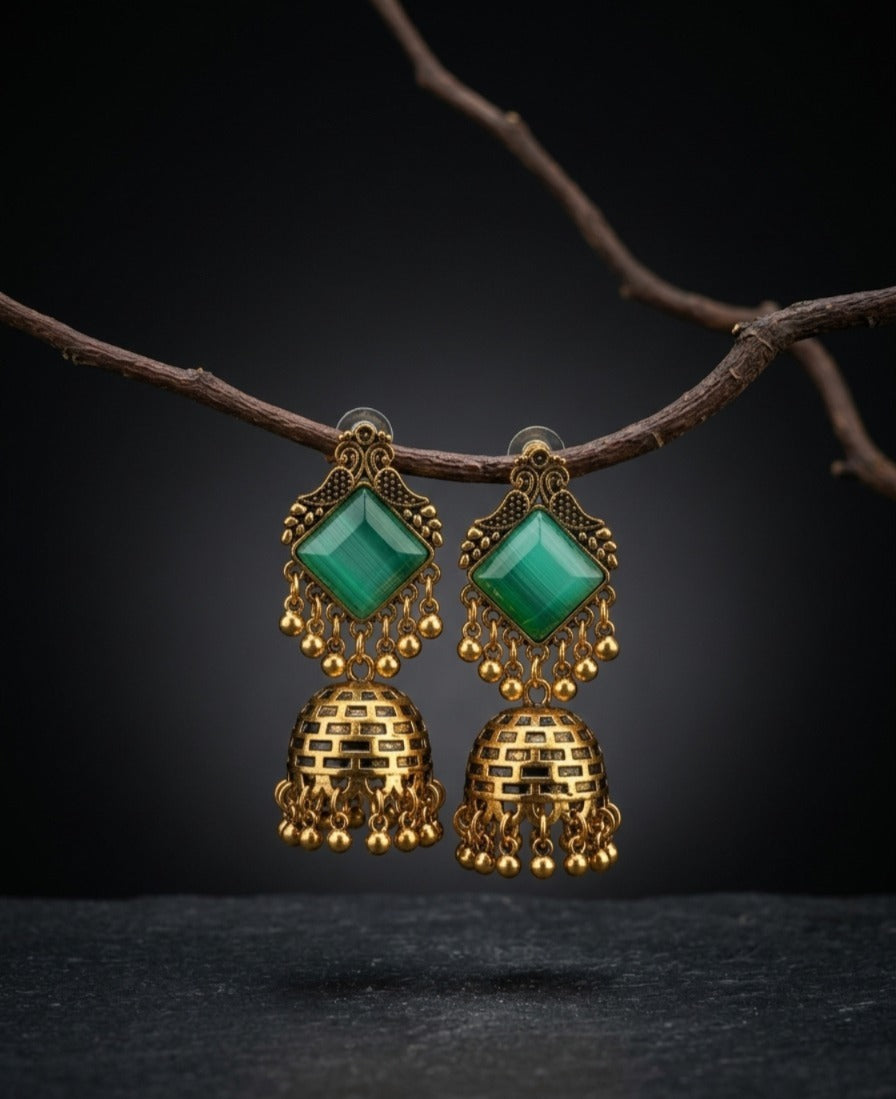 Antique Green Heritage Jhumkas