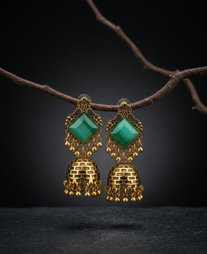 Antique Green Heritage Jhumkas