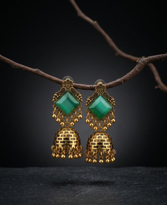 Antique Green Heritage Jhumkas