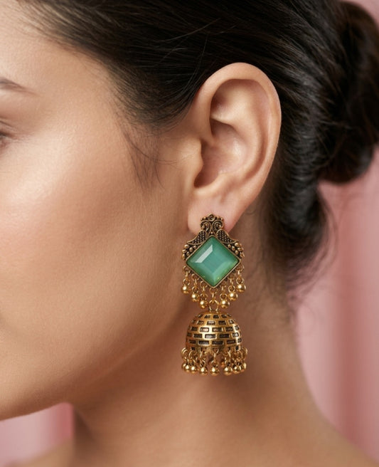 Antique Green Heritage Jhumkas