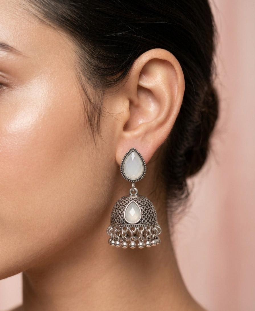 Vintage White-Stone Jhumka Earrings