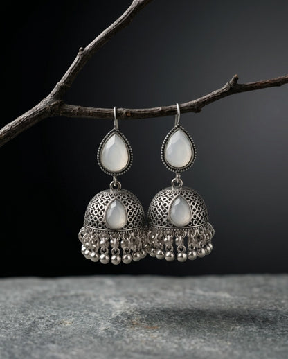 Vintage White-Stone Jhumka Earrings