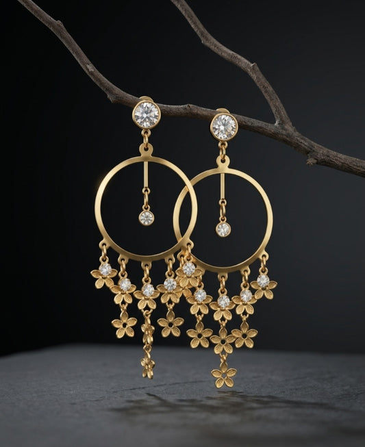 Golden Bloom Chandelier Hoops