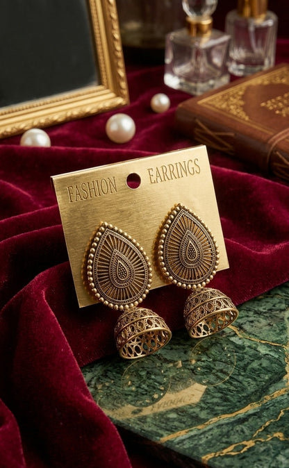 Antique Gold Teardrop Jhumkas
