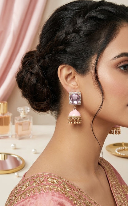Lilac Crystal Stud Jhumka Drops