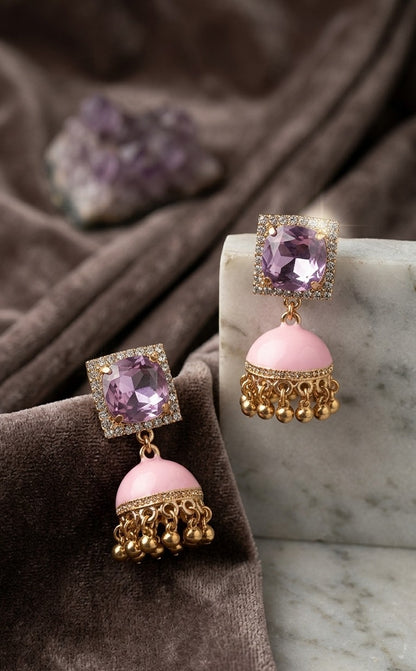 Lilac Crystal Stud Jhumka Drops