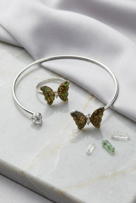 Whimsical Butterfly Open Cuff & Ring Set